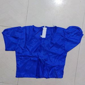 Blue designer gown with flares and with inner & accessory for girls