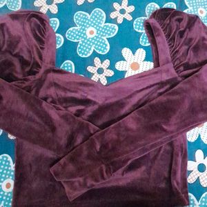 Women Burgundy Sweetheart Neck Top