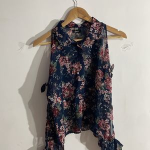 Flower Printed Sleeve cut Top