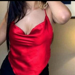 Backless Red Satin Top