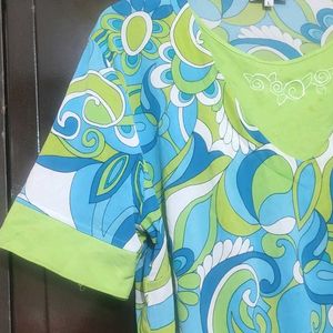 Green & Blue Printed Top For Girl Or Woman 46 Bust