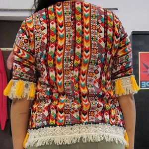 Vibrant Ethnic Jacket With Tassels