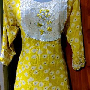 Beautiful Yellow Frock Kurti Paizama Duppta