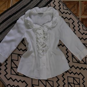 White Elegant Ruffle Shirt