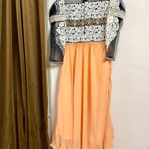 Designer Peach Dress Set With Embroidery Work