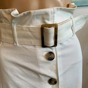 H&M White Fitted Midi Skirt