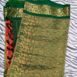 green colour pure kanche pattu saree