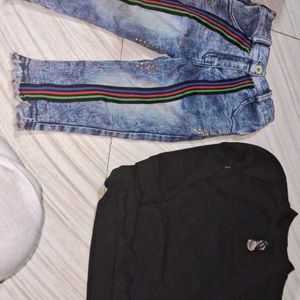 Denim Jeans With Black Top