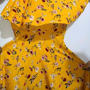 Yellow Colour Umbrella Cut Frock Gown