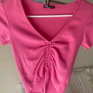 Zara Drawstring Pink Casual Top