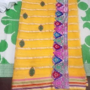 Mango Yellow Organza Saree