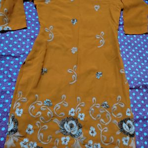 Orange Embroidered Linen Kurta