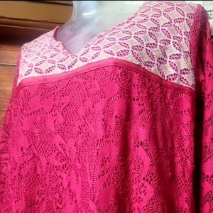 ≈** Trendy Pink Net Kurti With Lace**