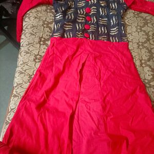 Red Hot Strachable  Long Kurti With Front Slit