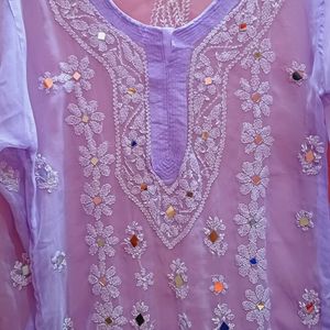 Chikankari Kurti With Mirror Work