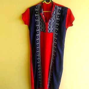 Red And Blue Straight Kurta