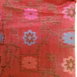 Coral Red Cotton Woven Dupatta