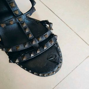 Real Leather Studded Sandals 10cm Heel