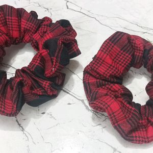 Red And Black Checkered Scrunchies Set Of 2