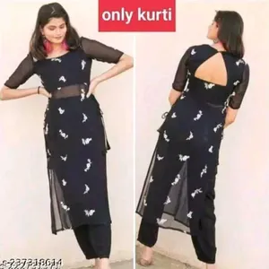 Black Kurti With  White Embroidery