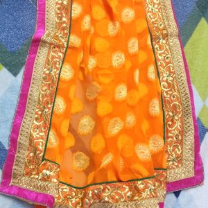 (FREE SHIPPING) Orange N Cream Saree Half Sare De