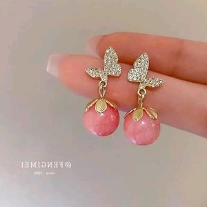 012 Fairy Pink Opal Drop Butterfly Earrings