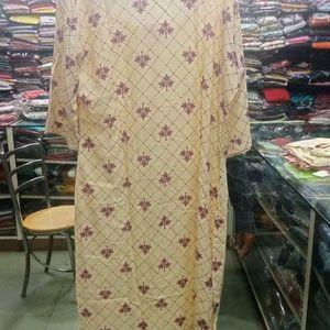 Yellow And Cream Straight Cotton Blend Kurti