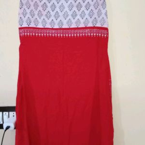 white and red tie dye block printed kurti