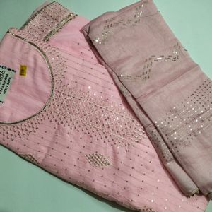 BEAUTIFUL BABY PINK COLOUR UNSTITCHED SUIT