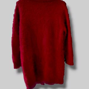 Vintage Red Open-Front Cardigan Sweater (Women)