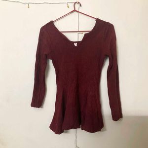 Korean Cherry Red Peplum Top