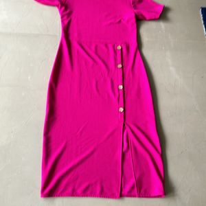 Fixed Price Pink Short Sleeves Midi With Slit