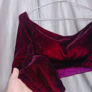 Off Shoulder Maroon Velvet Blouse