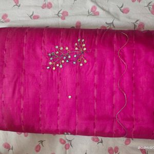 Semi Silk Saree - White And Magenta