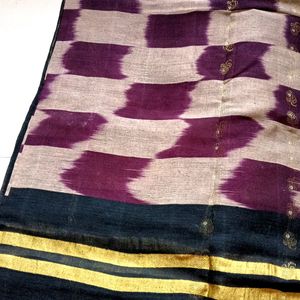 Black Magenta Golden Cotton Saree