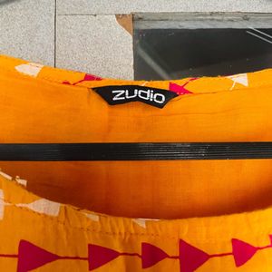 ZUDIO ORANGE PRINTED KURTI