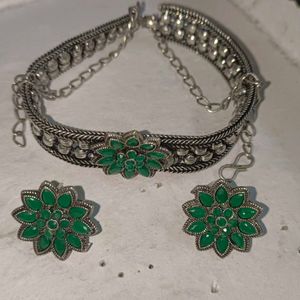 Green Stone Choker & Earings Set