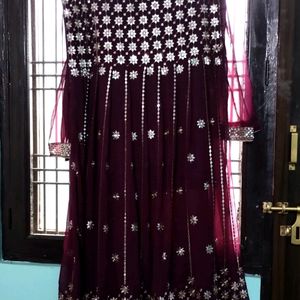 New Purple Heavy Embroidered Ethnic Gown Frock