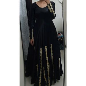 Long Black Gown With Stitched Cancan