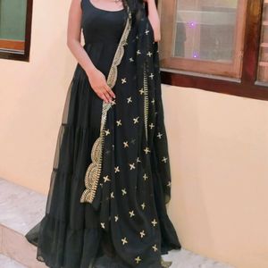 Black Anarkali Dress With Dupatta And Trouser