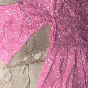 Pink Floral Anarkali Short Kurti