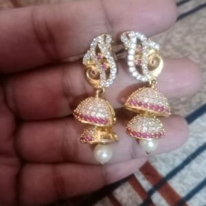 CZ Jhumkas With Mangteeka