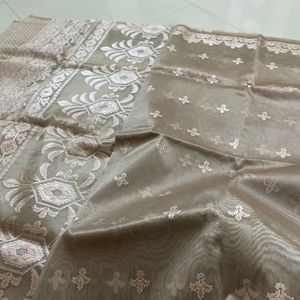 Saree With Blouse Brown Color