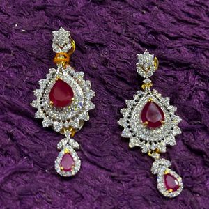 Silver Ruby Long Earrings