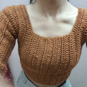 womens brown crochet top