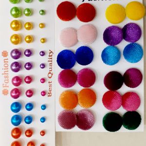 Designer Round Velvet Shining Work Pearl Stud Earring 30 Set 2 1/2 Dozen School Children College Girls Earring Combo Meenakari Kundan Stud Kids Fashion Earring for Women Girls Earrings & Studs