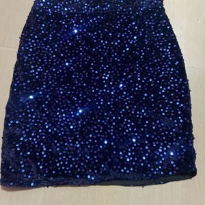 Blue Sequin Velvet Skirt