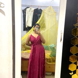 A Line Magenta Gown With Slit (Size L)