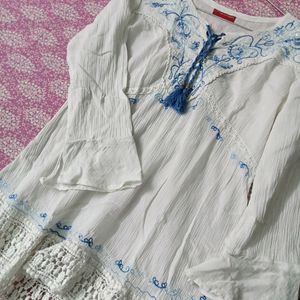 White a Line Frill Top