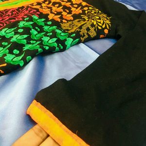 Black And Orange Embroidary Kurti